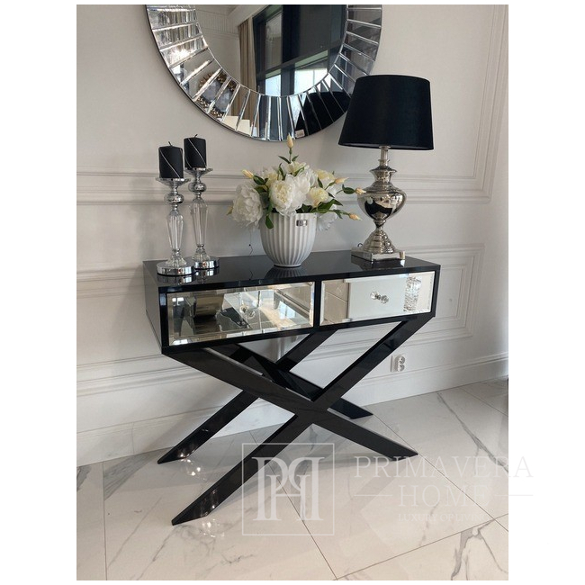 VIKI mirror console, glamorous, modern, black  or white with high gloss silver OUTLET 
