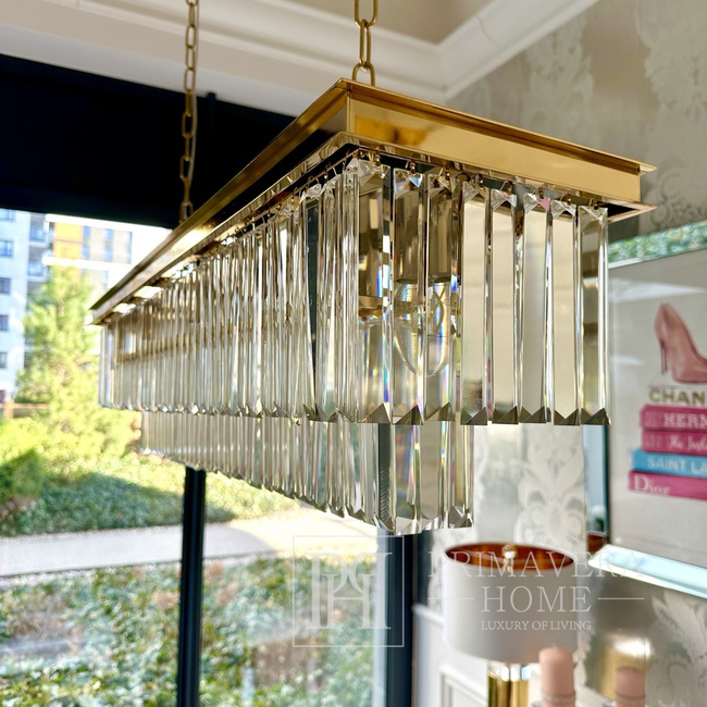 Żyrandol GLAMOUR 100 cm kryształowy prostokątny, nowoczesny, podłużna lampa wisząca, złoty