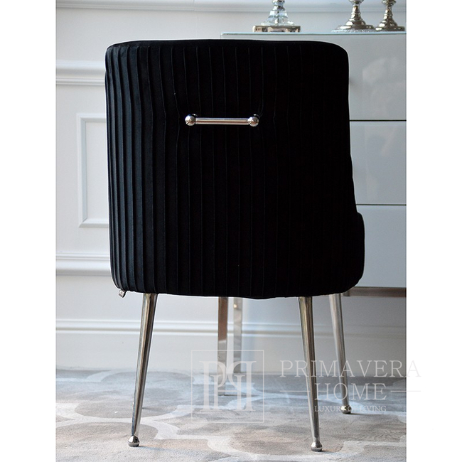 Kėdė šiuolaikiška, minkšta, glamour, valgomajam, svetainei, su beldikliu, sidabrinė, juoda PALOMA OUTLET 