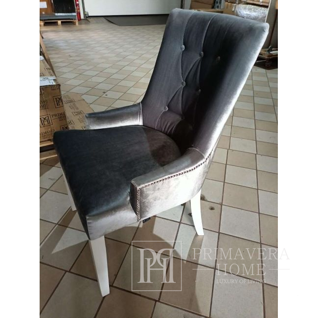 Klassischer Glamour-Stuhl für das Esszimmer, mit Klopfer, aus Holz, gepolstert, glamourös, gesteppt, weißes Bein TIFFANY OUTLET 