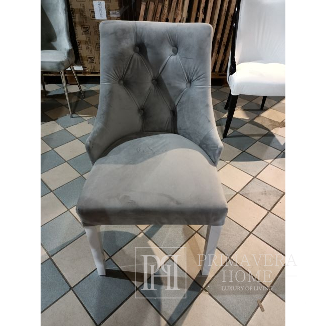 Krzesło glamour klasyczne do jadalni, drewniane, tapicerowane, pikowane, biała noga LIVORNO OUTLET