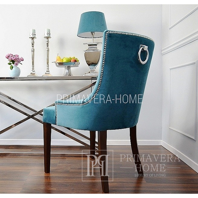 Klasikinė žavinga valgomojo kėdė su pamušalu, medinė, apmušta, spalvinga, dygsniuota, balta kojelė TIFFANY OUTLET 