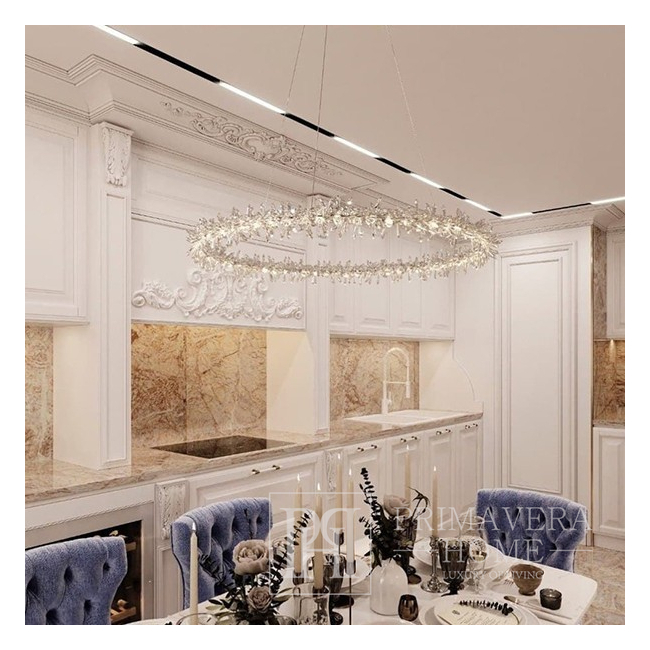 Żyrandol glamour srebrny salon szklany