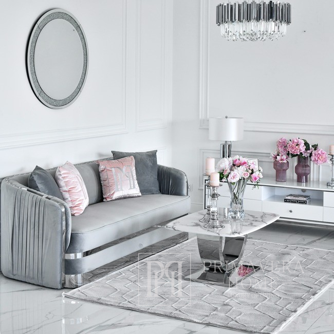 Sofa glamour, luksusowa, 3 osobowa, klasyczna, glamour, wygodna, plisowana, szara, srebrna MADONNA OUTLET 