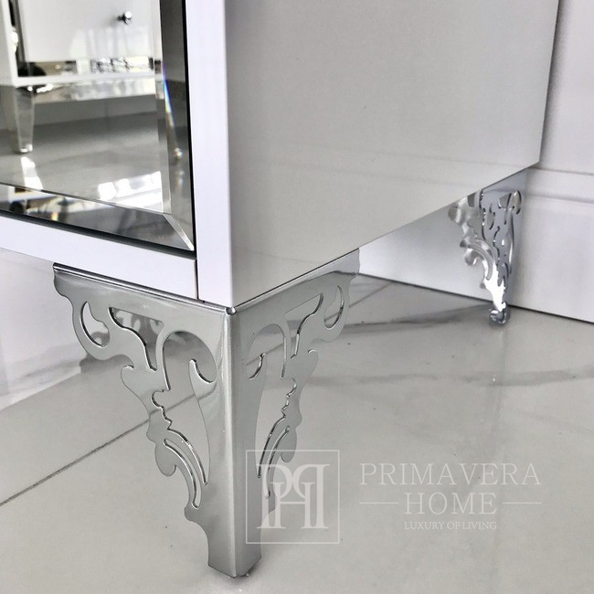 Luxurious bedside table, lacquered wooden side table, with mirror, silver VENICE OUTLET 