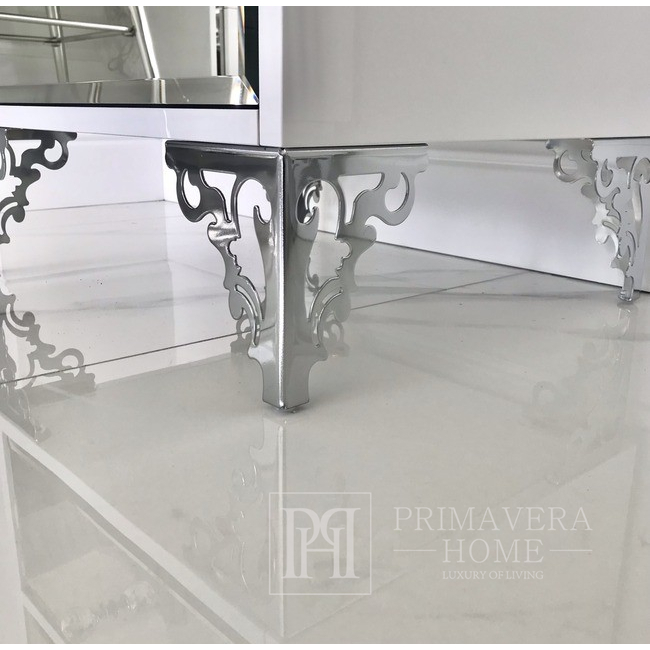 Luxuriöser Nachttisch, Beistelltisch aus lackiertem Holz, mit Spiegel, Silber VENICE OUTLET 