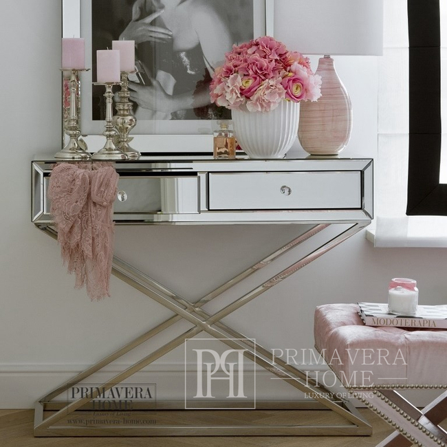 Moderni veidrodinė konsolė, dizaineris, glamour, su stalčiais, Niujorkas, sidabrinė CHICAGO