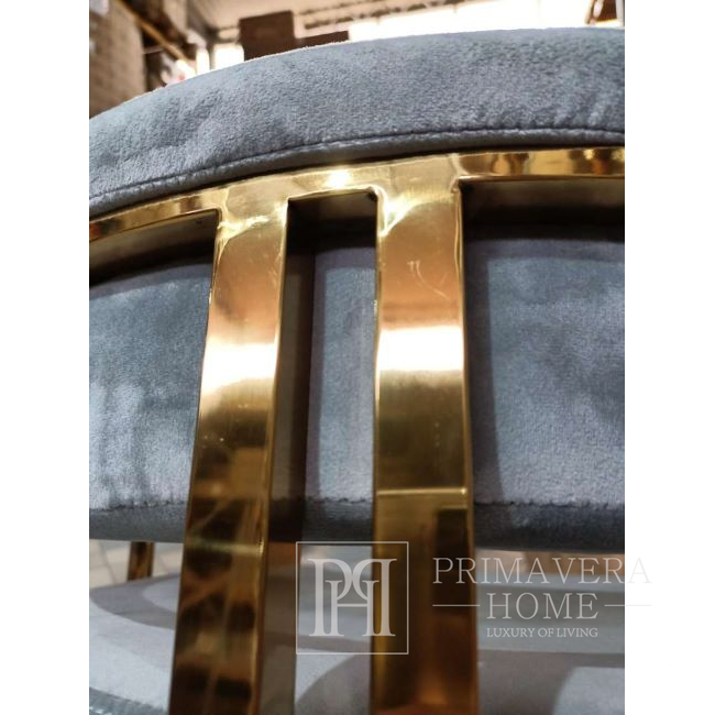 Modern upholstered stool, designer, round, glamor, to the island, to the bar, to the dining room, gray, gold MARCO OUTLET