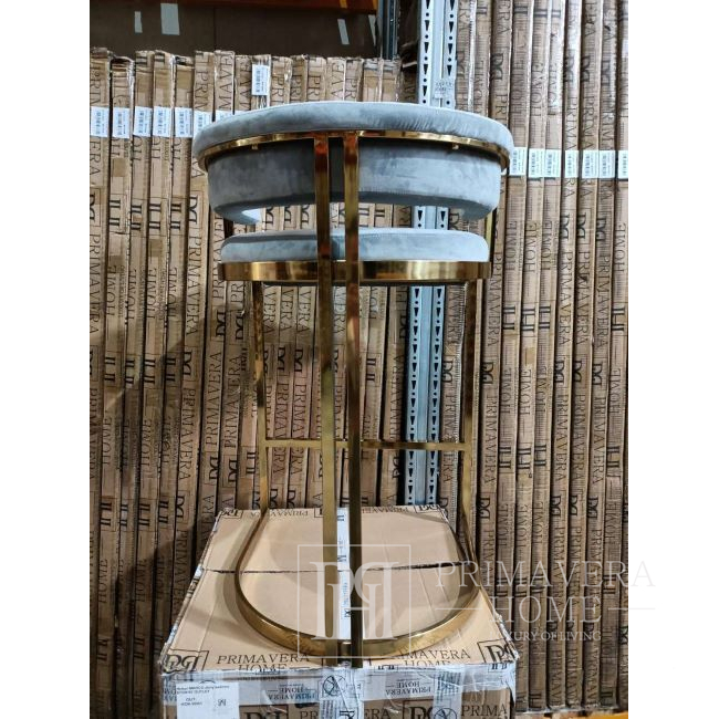 Modern upholstered stool, designer, round, glamor, to the island, to the bar, to the dining room, gray, gold MARCO OUTLET