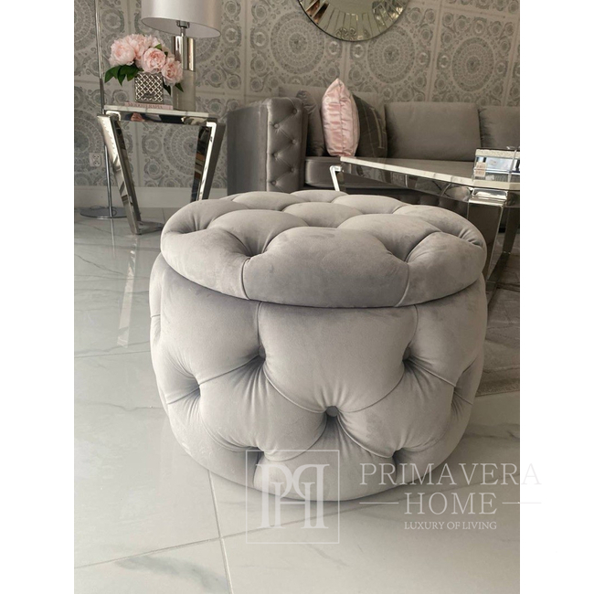 Round pouffe, for the bedroom, dressing table, upholstered, quilted, Paula glamor pouf 
