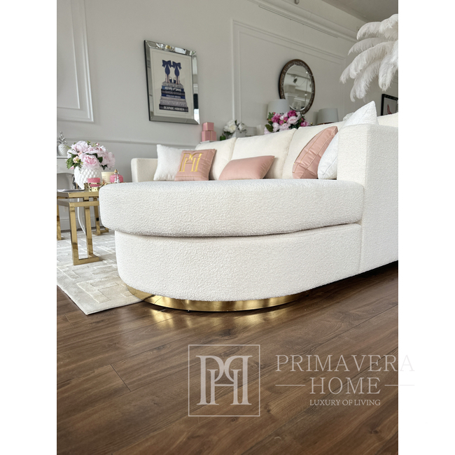 Modern glamor corner sofa, for the living room, rounded, convertible, beige, comfortable corner boucle PARIS