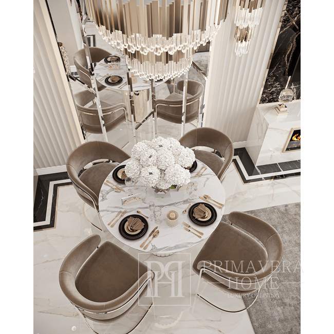 Stół glamour do jadalni okrągły, na złotej stalowej nodze, nowoczesny, 130cm ORION 