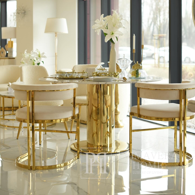 Runder Glamour-Esstisch, auf goldenem Stahlbein, modern, 130 cm ORION 
