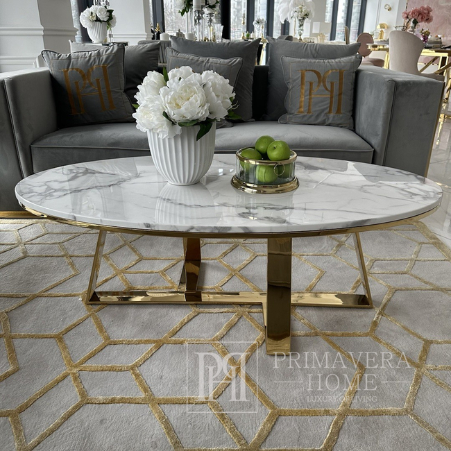 Glamorous gold, modern, oval coffee table 130cm NORMAN 