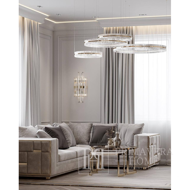 Krištolo sietynas, glamūrinis, auksinis, dizaineris, išskirtinis modernaus stiliaus, apvalus pakabinamas šviestuvas BULGARI M 80cm 