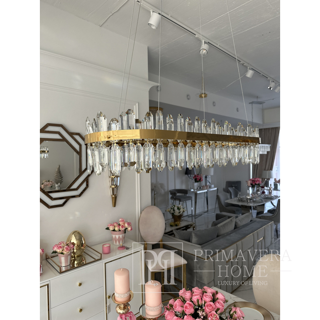 Crystal chandelier, glamor, gold, oblong, designer, exclusive in a modern style, pendant lamp above the table BULGARI L 100cm 