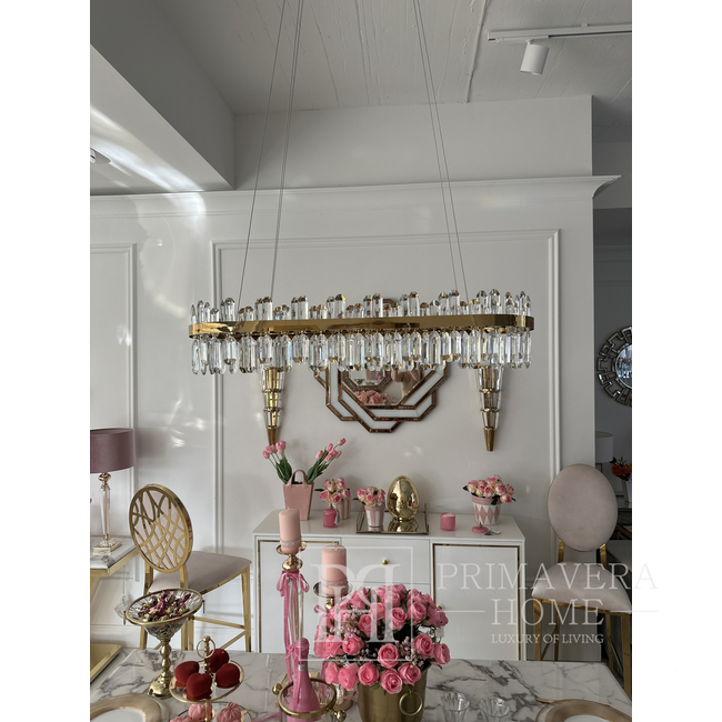 Żyrandol kryształowy BULGARI L 100cm glamour, złoty, podłużny, designerski, ekskluzywny w stylu nowoczesnym, lampa wisząca nad stół 