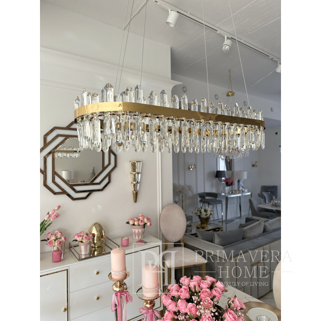 Kristallleuchter, Glamour, Gold, länglich, Designer, exklusiv im modernen Stil, Pendelleuchte über dem Tisch BULGARI L 100cm 