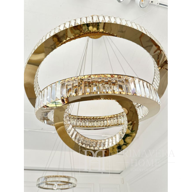 Crystal chandelier, ring, gold, modern glamor pendant lamp for the living room, adjustable ECLIPSE L 