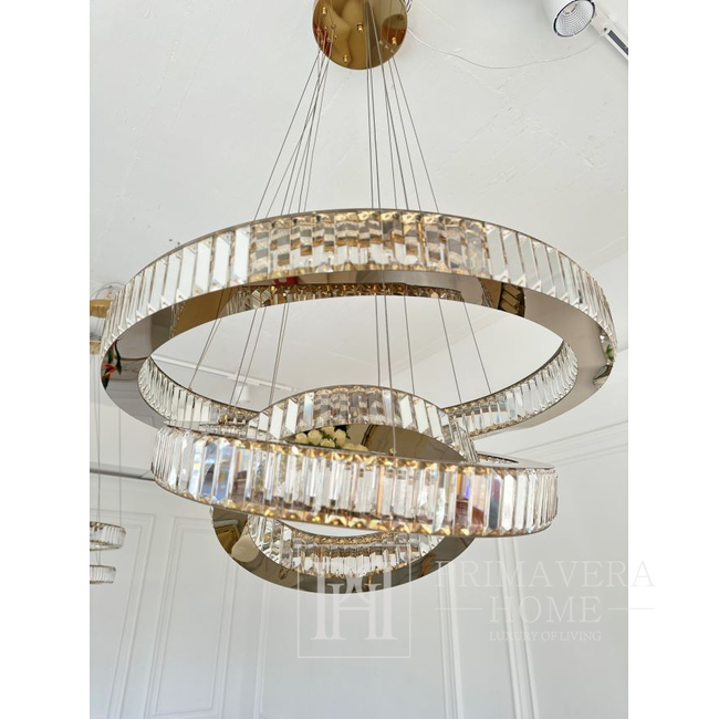 Krištolo sietynas, žiedas, auksinis, modernus glamūrinis pakabinamas šviestuvas svetainei, reguliuojamas ECLIPSE L 