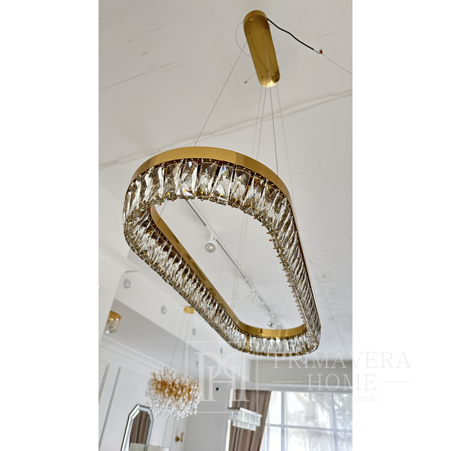 Żyrandol kryształowy BELLINI L 100 cm złoty, designerski, ekskluzywny w stylu nowoczesnym, podłużny, lampa wisząca 
