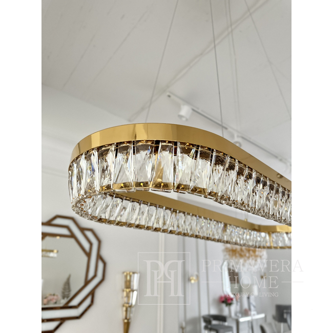 Żyrandol kryształowy BELLINI L 100 cm złoty, designerski, ekskluzywny w stylu nowoczesnym, podłużny, lampa wisząca 
