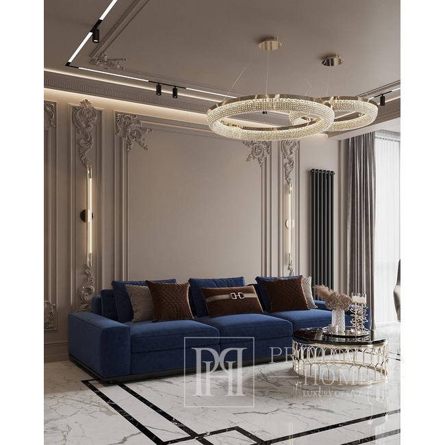 Żyrandol kryształowy BELLINI M 80 cm złoty, designerski, ekskluzywny w stylu nowoczesnym, ring, lampa wisząca 