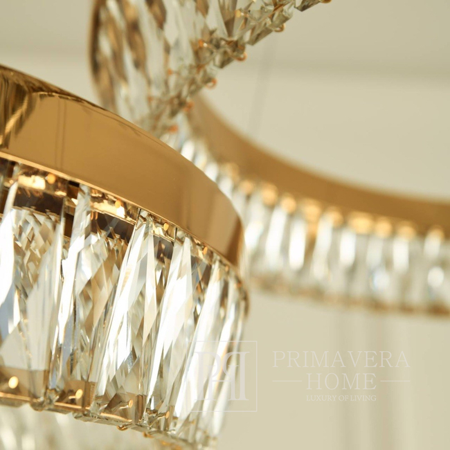 Żyrandol kryształowy BELLINI S 60 cm złoty, designerski, ekskluzywny w stylu nowoczesnym, ring, lampa wisząca 