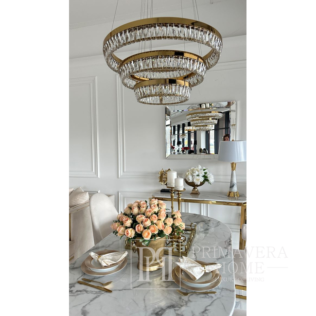 Kristall-Kronleuchter, Gold, Designer, exklusiv im modernen Stil, Ring, Hängelampe BELLINI XL 