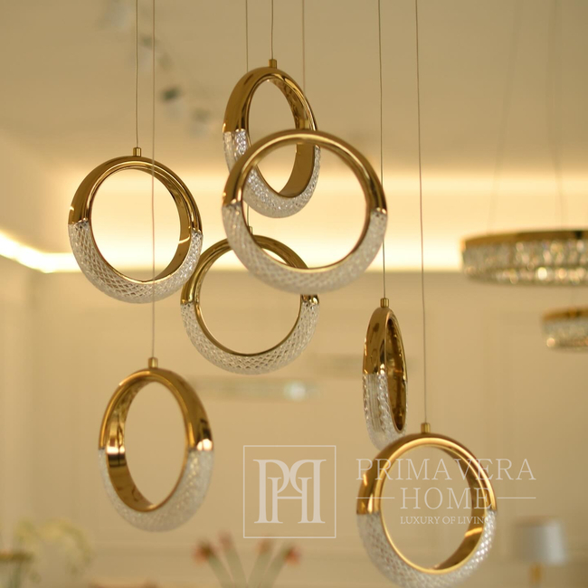Modern chandelier, glamor pendant lamp, gold, round, designer, exclusive, hanging ceiling lamp ROUND M 