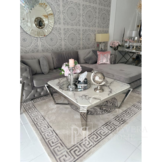Designer rug, medusa face, for the living room, for the dining room, greek pattern, gray MEDUSA SILVER 