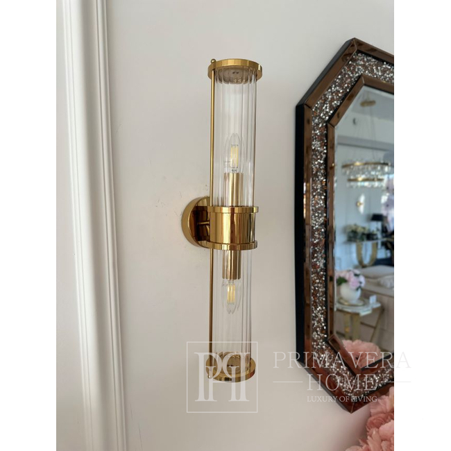 Kinkiet kryształowy, złoty, glamour, podłużny, designerska lampa ścienna RONALD 