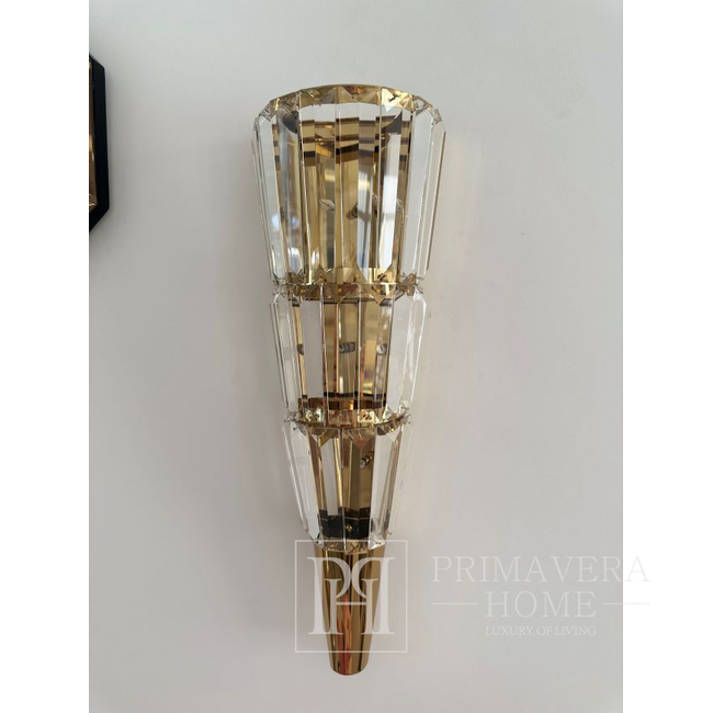 Crystal wall lamp, gold, glamor, oblong, cone, designer wall lamp CRYSTAL 