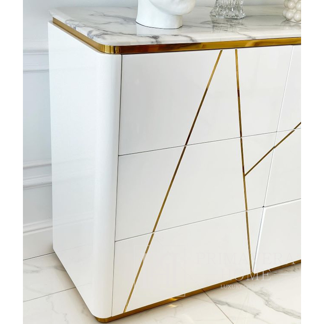 Glamour-Kommode lackiert, modern, Designer, Weiß und Gold AVENUE 120 cm OUTLET 