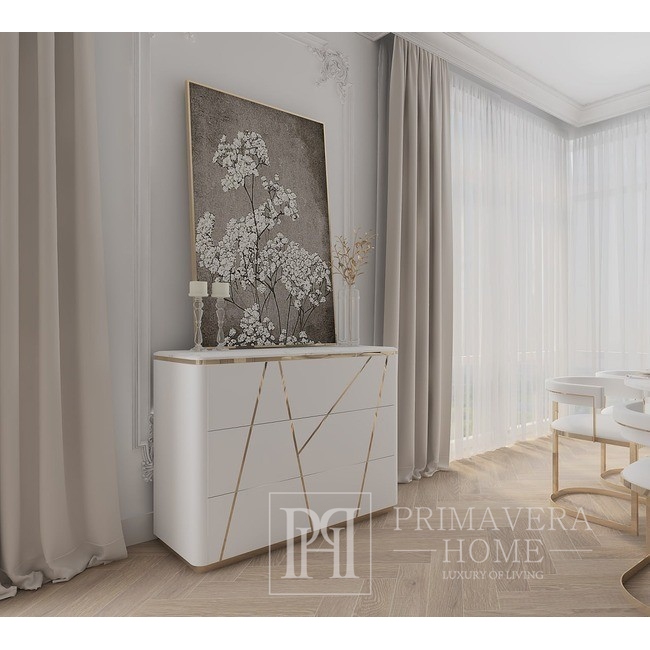 Glamour-Kommode lackiert, modern, Designer, Weiß und Gold AVENUE 120 cm OUTLET 