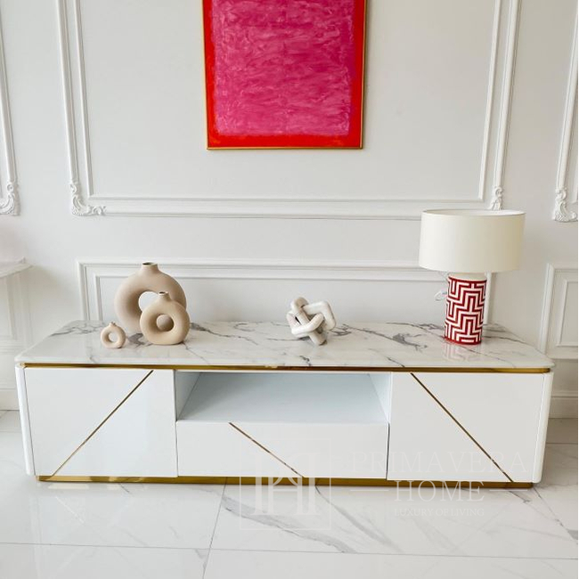 Modern glamor TV cabinet, high gloss, white gold, for TV AVENUE OUTLET 