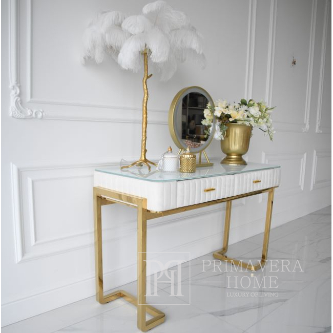 Glamour-Konsole, Schminktisch für das Schlafzimmer, für das Ankleidezimmer, modern, beige, mit Schublade, mit goldenem Spiegel AMORE OUTLET 