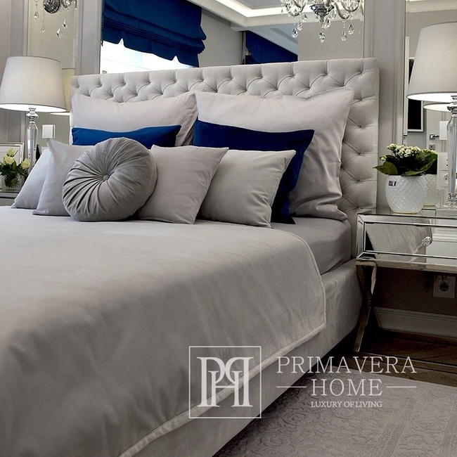 Łóżko glamour tapicerowane pikowane chesterfield szare, Classic 180x200 cm 