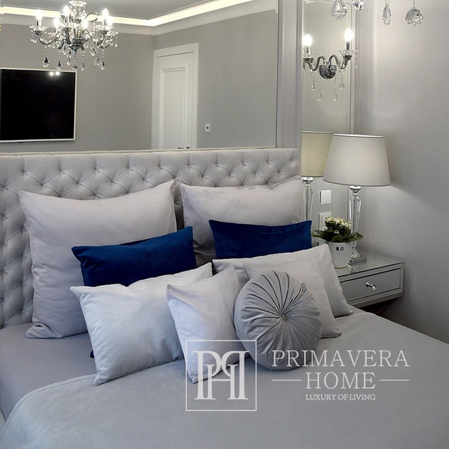 Łóżko glamour tapicerowane pikowane chesterfield szare, Classic 180x200 cm 