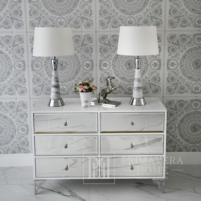 Luxurious wooden chest of drawers, for the living room, for the bedroom, glamor, classic, wooden, lacquered silver VENICE OUTLET 