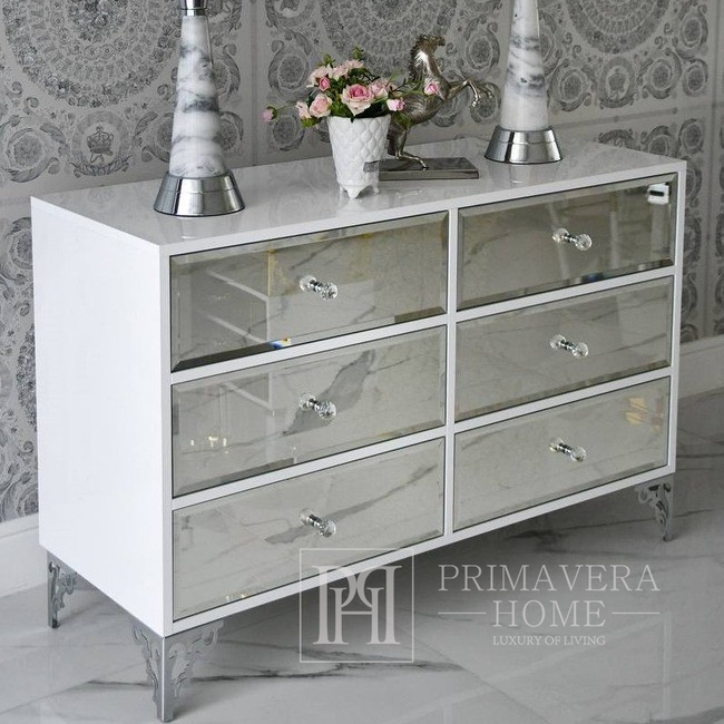Luxurious wooden chest of drawers, for the living room, for the bedroom, glamor, classic, wooden, lacquered silver VENICE OUTLET 