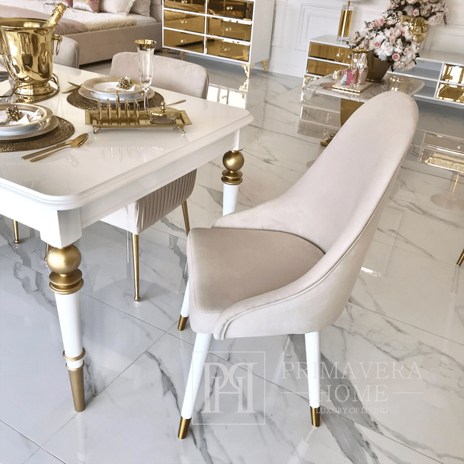 Ein Satz glamouröser Stühle, modern, gepolstert, für das Esszimmer, klassisch, New York, Gold CAPRI 