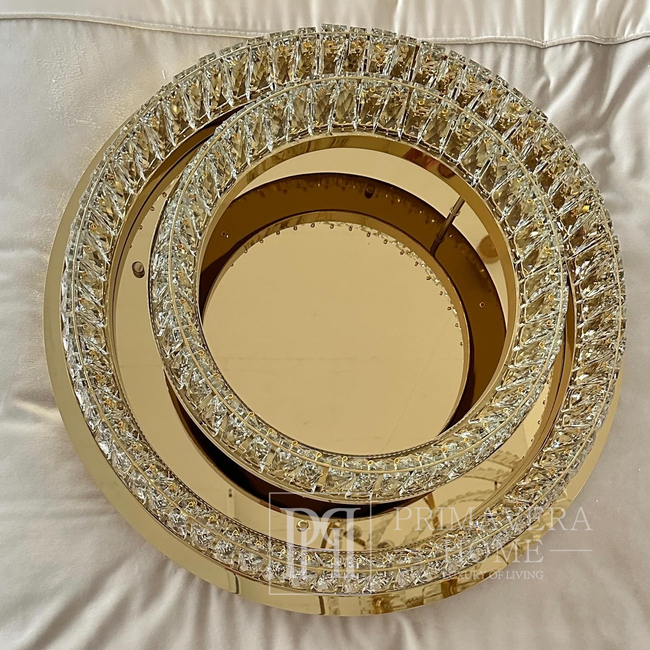 Plafon kryształowy BELLINI, złoty, designerski, ekskluzywny w stylu nowoczesnym, okrągły, ring, lampa przysufitowa 