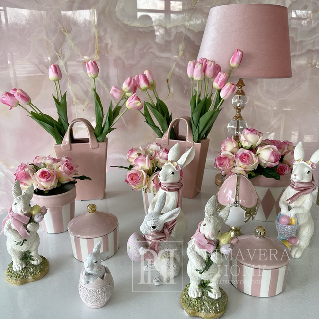 Dekorativer Behälter mit rosa und weißen Streifen