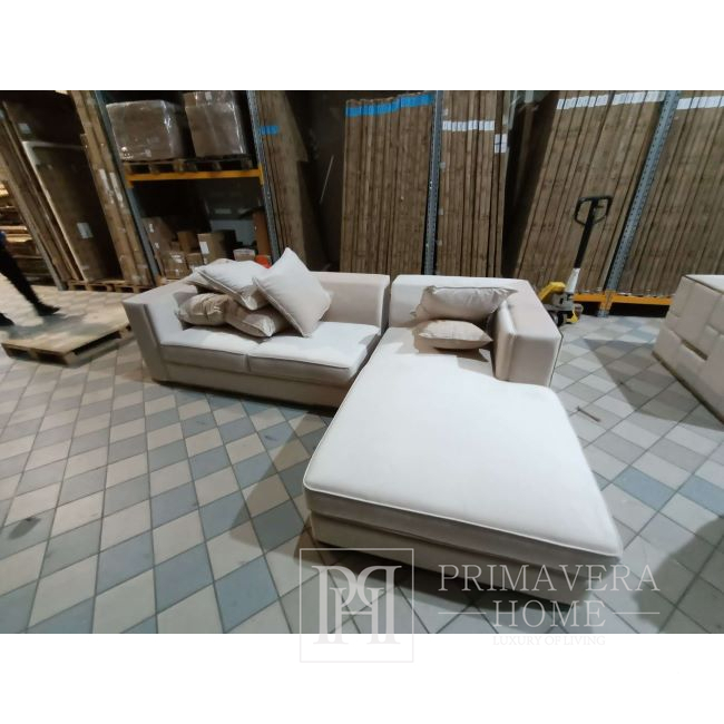 Išskirtinė glamūrinė kampinė sofa, moderni, minkšta, auksinė, smėlio spalvos, dešinė kampinė sofa EMPORIO OUTLET 