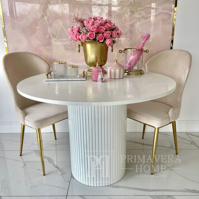 Glamor dining table, art deco, wooden, lacquered, designer, white OVALE 110 cm 