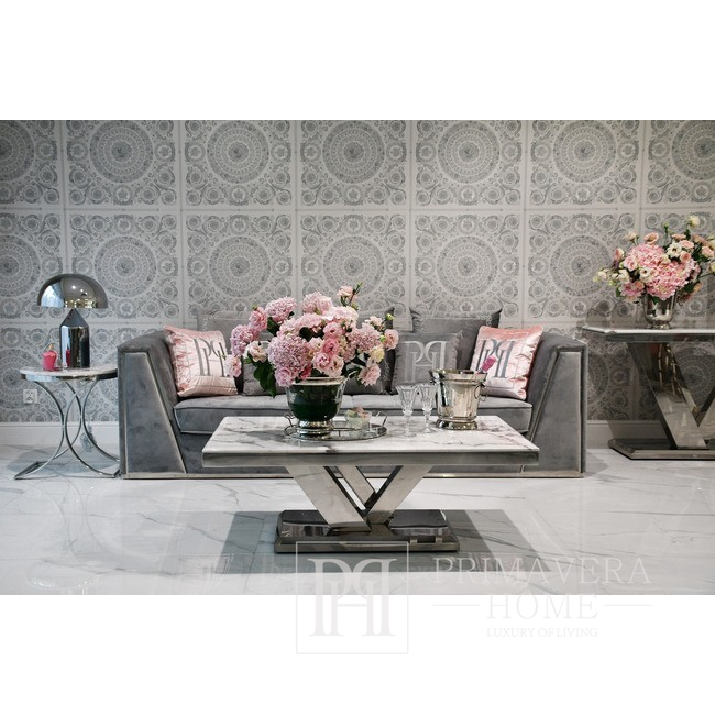 Glamour-Beistelltisch, Nachttisch aus weißem Marmor ALICE SILVER OUTLET 