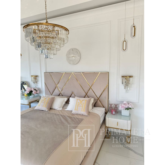 Modern glamor bedside table, beige, gold, side table with drawer AMORE 