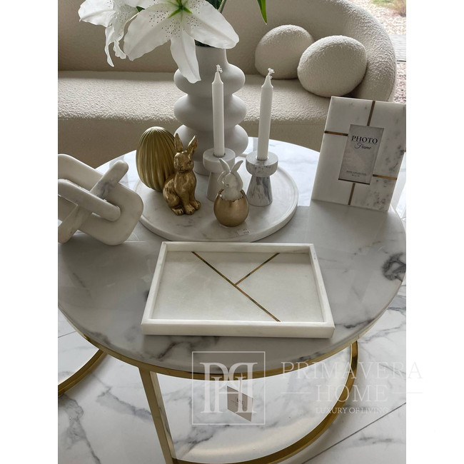 Rectangular marble tray, gold decorative stripes 