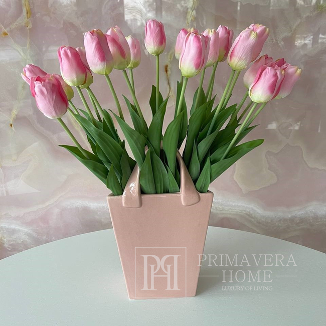 Rožinė rankinės vaza, ornamentas, dekoracija 29 cm 